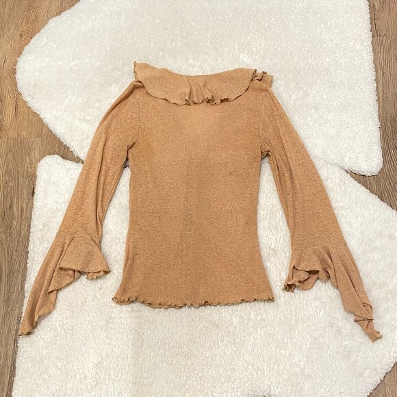 Vintage Eyeshadow Yellow Long Sleeve Ruffle Blouse - Picture 7 of 14